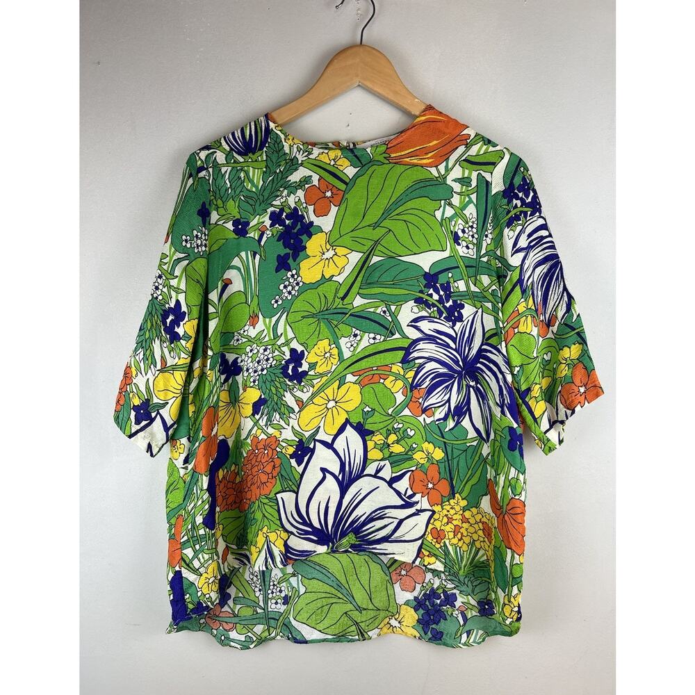 Roseanna Paris Womens Botanical Palm Plant Floral Print Silk Blend Shirt Sz 40